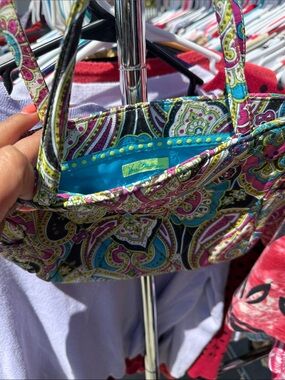 Vera Bradley Turquoise, Pink & Black Paisley Quilted Mini Tote